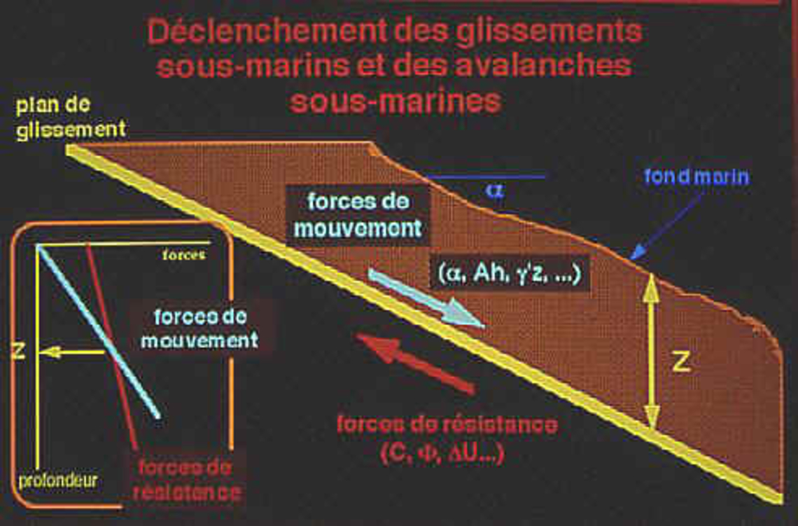 Schéma d'une avalanche sous-marine. © Ifremer